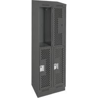 Clean Line Lockers, 2 -tier, Bank of 2, 24" x 12" x 82", Steel, Charcoal, Rivet (Assembled), Perforated Planification Entrepots Molloy