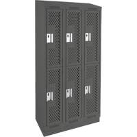 Clean Line Lockers, 2 -tier, Bank of 3, 36" x 15" x 82", Steel, Charcoal, Rivet (Assembled), Perforated Planification Entrepots Molloy