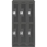 Clean Line Lockers, 2 -tier, Bank of 3, 36" x 15" x 82", Steel, Charcoal, Rivet (Assembled), Perforated Planification Entrepots Molloy