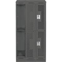Clean Line Lockers, 2 -tier, Bank of 3, 36" x 15" x 82", Steel, Charcoal, Rivet (Assembled), Perforated Planification Entrepots Molloy