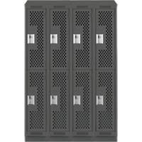 Clean Line Lockers, 2 -tier, Bank of 4, 48" x 15" x 82", Steel, Charcoal, Rivet (Assembled), Perforated Planification Entrepots Molloy