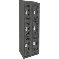 Clean Line Lockers, 3 -tier, Bank of 2, 24" x 15" x 82", Steel, Charcoal, Rivet (Assembled), Perforated Planification Entrepots Molloy