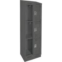 Clean Line Lockers, 3 -tier, Bank of 2, 24" x 15" x 82", Steel, Charcoal, Rivet (Assembled), Perforated Planification Entrepots Molloy