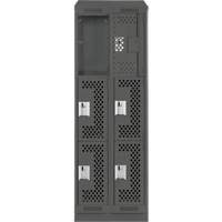 Clean Line Lockers, 3 -tier, Bank of 2, 24" x 15" x 82", Steel, Charcoal, Rivet (Assembled), Perforated Planification Entrepots Molloy