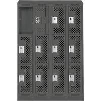 Casiers Clean Line, 3 niveaux, Bloc de 4, 48" x 15" x 82", Acier, Charbon, Rivet (assembl&eacute;), Perfor&eacute; Planification Entrepots Molloy