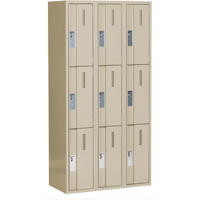 Concorde Heavy-Duty Lockers, 3 -tier, Bank of 3, 36" x 18" x 72", Steel, Beige, Welded (Assembled) Planification Entrepots Molloy