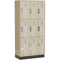 Concorde Heavy-Duty Lockers, 3 -tier, Bank of 3, 36" x 18" x 76", Steel, Beige, Welded (Assembled) Planification Entrepots Molloy