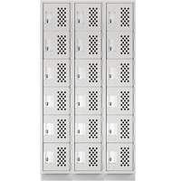 Assembled Lockerettes Clean Line Perforated Economy Lockers, 6 -tier, Bank of 3, 18" x 72" x 12", Steel Planification Entrepots Molloy