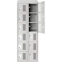 Assembled Lockerettes Clean Line Perforated Economy Lockers, 6 -tier, Bank of 2, 18" x 72" x 12", Steel Planification Entrepots Molloy