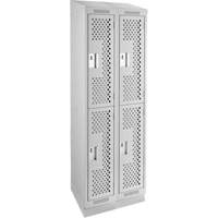 Clean Line Lockers, 2 -tier, Bank of 2, 24" x 12" x 82", Steel, Grey, Rivet (Assembled), Perforated Planification Entrepots Molloy
