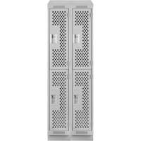 Clean Line Lockers, 2 -tier, Bank of 2, 24" x 12" x 82", Steel, Grey, Rivet (Assembled), Perforated Planification Entrepots Molloy