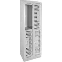 Clean Line Lockers, 2 -tier, Bank of 2, 24" x 12" x 82", Steel, Grey, Rivet (Assembled), Perforated Planification Entrepots Molloy