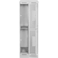 Clean Line Lockers, 2 -tier, Bank of 2, 24" x 12" x 82", Steel, Grey, Rivet (Assembled), Perforated Planification Entrepots Molloy