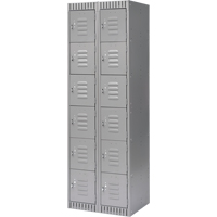 Lockers, 6 -tier, Bank of 2, 24" x 18" x 72", Steel, Grey, Knocked Down Planification Entrepots Molloy