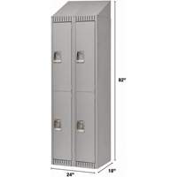 Lockers, 2 -tier, Bank of 2, 24" x 18" x 82", Steel, Grey, Knocked Down Planification Entrepots Molloy
