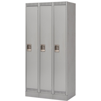 Lockers, Bank of 3, 36" x 18" x 76", Steel, Grey, Knocked Down Planification Entrepots Molloy