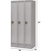 Lockers, Bank of 3, 36" x 18" x 76", Steel, Grey, Knocked Down Planification Entrepots Molloy