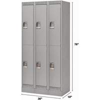 Lockers, 2 -tier, Bank of 3, 36" x 18" x 76", Steel, Grey, Knocked Down Planification Entrepots Molloy