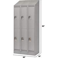 Lockers, 2 -tier, Bank of 3, 36" x 18" x 86", Steel, Grey, Knocked Down Planification Entrepots Molloy