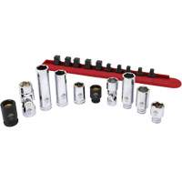 Chrome Finish Socket Set with Rail, 10 Pieces, 1/4"/3/8" Drive Size Planification Entrepots Molloy
