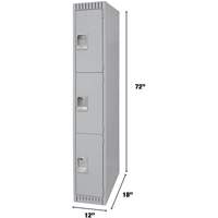Lockers, 3 -tier, 12" x 18" x 72", Steel, Grey, Knocked Down Planification Entrepots Molloy