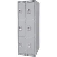 Lockers, 3 -tier, Bank of 2, 24" x 18" x 72", Steel, Grey, Knocked Down FN473 | Planification Entrepots Molloy