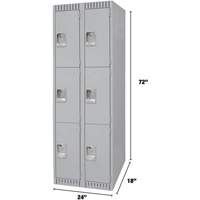 Lockers, 3 -tier, Bank of 2, 24" x 18" x 72", Steel, Grey, Knocked Down Planification Entrepots Molloy