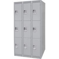 Lockers, 3 -tier, Bank of 3, 36" x 18" x 72", Steel, Grey, Knocked Down FN474 | Planification Entrepots Molloy