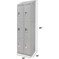 Lockers, 3 -tier, Bank of 2, 24" x 18" x 82", Steel, Grey, Knocked Down Planification Entrepots Molloy