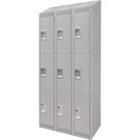 Lockers, 3 -tier, Bank of 3, 36" x 18" x 82", Steel, Grey, Knocked Down FN666 | Planification Entrepots Molloy