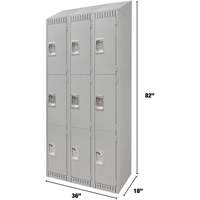 Lockers, 3 -tier, Bank of 3, 36" x 18" x 82", Steel, Grey, Knocked Down Planification Entrepots Molloy