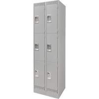 Lockers, 3 -tier, Bank of 2, 24" x 18" x 76", Steel, Grey, Knocked Down FN668 | Planification Entrepots Molloy
