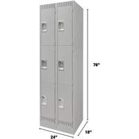 Lockers, 3 -tier, Bank of 2, 24" x 18" x 76", Steel, Grey, Knocked Down Planification Entrepots Molloy