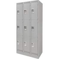 Lockers, 3 -tier, Bank of 3, 36" x 18" x 76", Steel, Grey, Knocked Down FN669 | Planification Entrepots Molloy