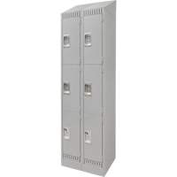Lockers, 3 -tier, Bank of 2, 24" x 18" x 86", Steel, Grey, Knocked Down FN671 | Planification Entrepots Molloy