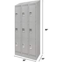 Lockers, 3 -tier, Bank of 3, 36" x 18" x 86", Steel, Grey, Knocked Down Planification Entrepots Molloy