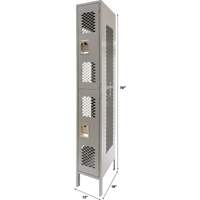 Vented Lockers, 2 -tier, 12" x 18" x 78", Steel, Grey, Knocked Down, Perforated Planification Entrepots Molloy