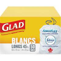 Sacs &agrave; ordures hauts 45 L avec Febreze, R&eacute;gulier, 24" la x 28" lo, Blanc Planification Entrepots Molloy