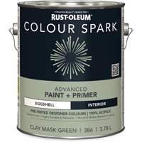 Peinture int&eacute;rieure pr&eacute;teint&eacute;e + appr&ecirc;t mural Colour Spark, Vert masque en argile, Satin&eacute;, 3,78 L, Gallon Planification Entrepots Molloy