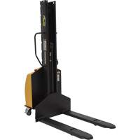 Narrow Mast Powered Lift Stacker, Electric Operated, 1000 lbs. Capacity, 63" Max Lift Planification Entrepots Molloy