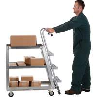 Chariot de pr&eacute;l&egrave;vement de stock, Aluminium, 21-7/8" la x 40" p, 3 tablettes, Capacit&eacute; 660 lb Planification Entrepots Molloy