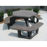 Recycled Plastic Hexagon Picnic Tables, 78" L x 78" W, Brown Planification Entrepots Molloy