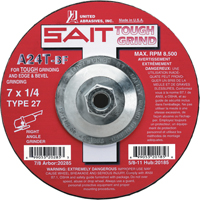A24T Tough Grind Grinding Wheel, 4-1/2" x 1/4", 7/8" Arbor, Aluminum Oxide, Type 27 Planification Entrepots Molloy