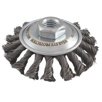 Knotted Wire Wheel Saucer Brushes, 4" Dia., 0.02" Fill, 5/8"-11 Arbor, Steel Planification Entrepots Molloy