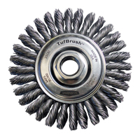 Brosse &agrave; fils nou&eacute;s TufBrush, Dia. 4", Fils 0,02", Arbre 5/8"-11, Acier Planification Entrepots Molloy