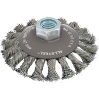 Brosse m&eacute;tallique AllSteel, Dia. 4", Fils 0,02", Arbre 5/8"-11, Acier Planification Entrepots Molloy