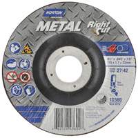 Meule &agrave; tronçonner m&eacute;tallique pour coupe &agrave; angle droit RightCut, 4-1/2" x 0,045", Arbre de 7/8", Type 27, Oxyde d'aluminium, 13580 Tr/min Planification Entrepots Molloy