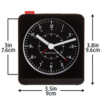 Desk Alarm Clock, Analog, Battery Operated, 3.5" W x 1.5" D x 3.75" H, Black Planification Entrepots Molloy