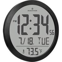 Round Digital Wall Clock, Digital, Battery Operated, 15" Dia., Black OR488 | Planification Entrepots Molloy