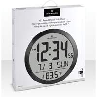 Round Digital Wall Clock, Digital, Battery Operated, 15" Dia., Black OR488 | Planification Entrepots Molloy